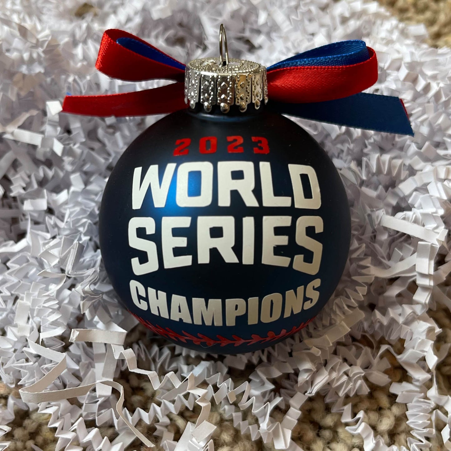 Texas Rangers 2023 World Series Champions Handmade Glass Ornament