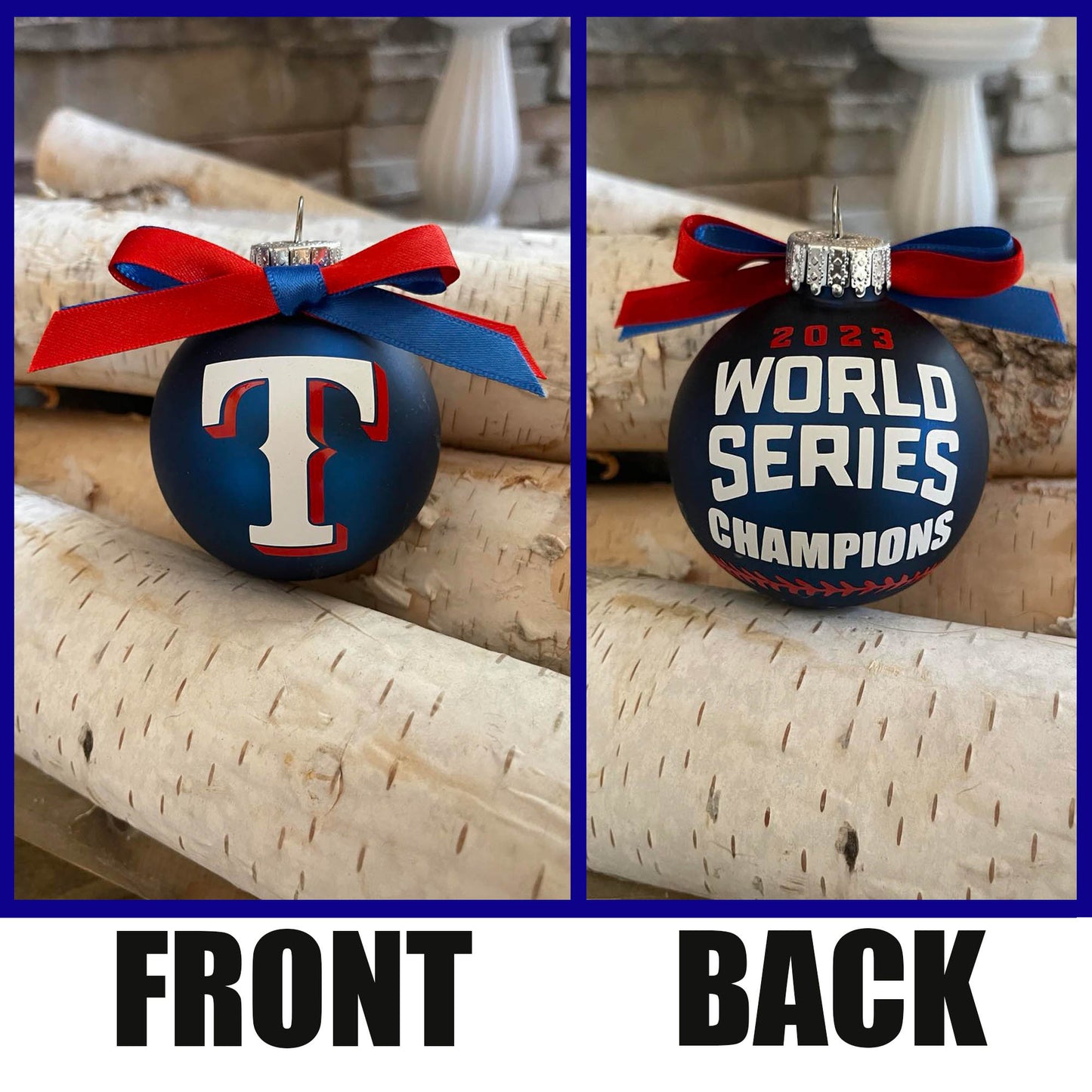 Texas Rangers 2023 World Series Champions Handmade Glass Ornament