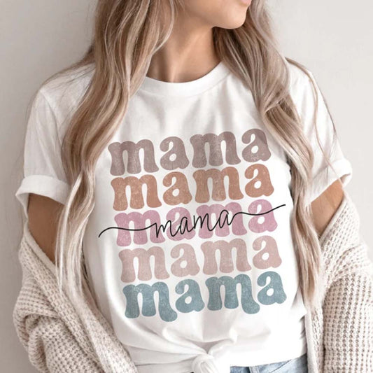 Boho Distressed Stacked Rows Mama White T-shirt