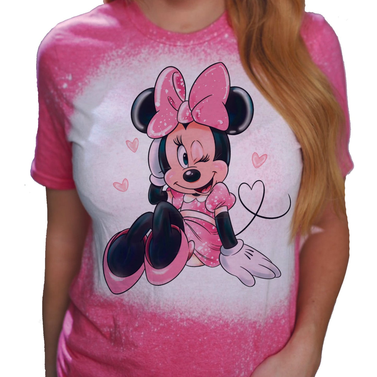 Disney-Inspired Minnie Mouse Pink Dress Bleach Splatter Shirt