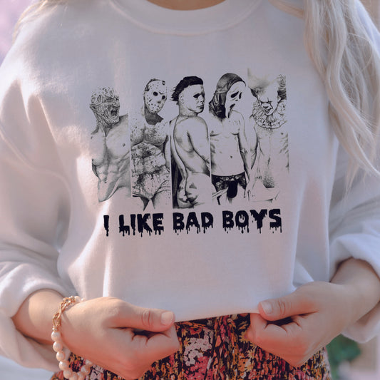 I Love Bad Boys Funny Horror Film Killers Sweatshirt