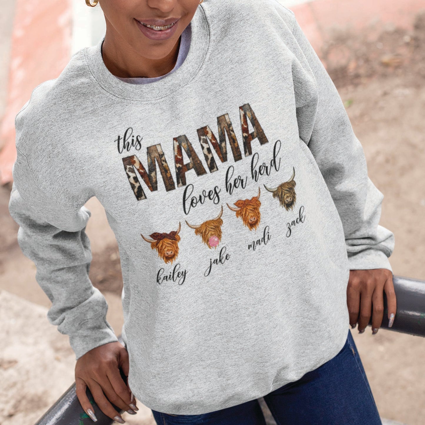 This Mama Loves Her Herd Personalized Highland Cow Sweatshirt