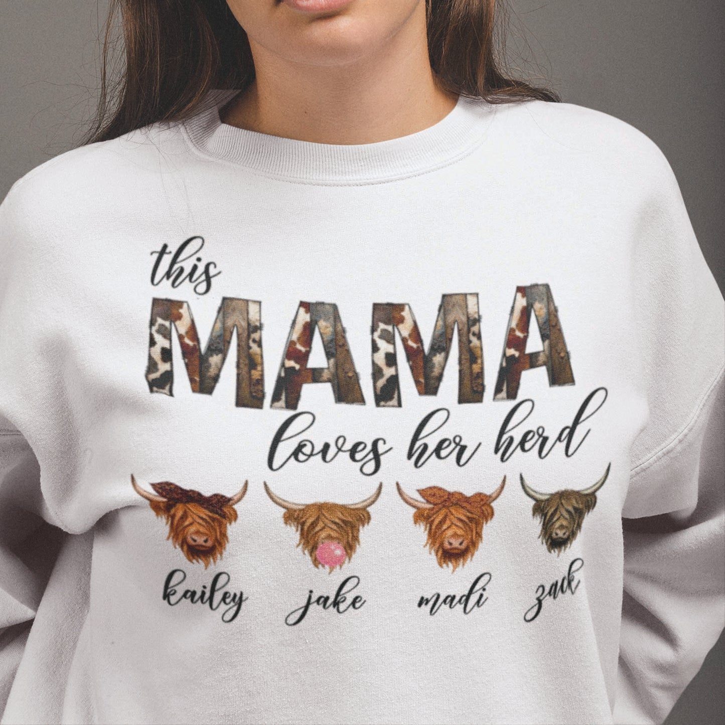 This Mama Loves Her Herd Personalized Highland Cow Sweatshirt