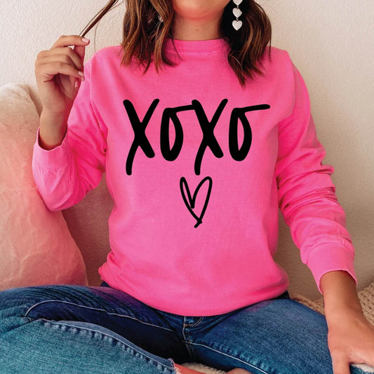 XOXO Cute Long Sleeve Pink Valentine's Day Love Shirt