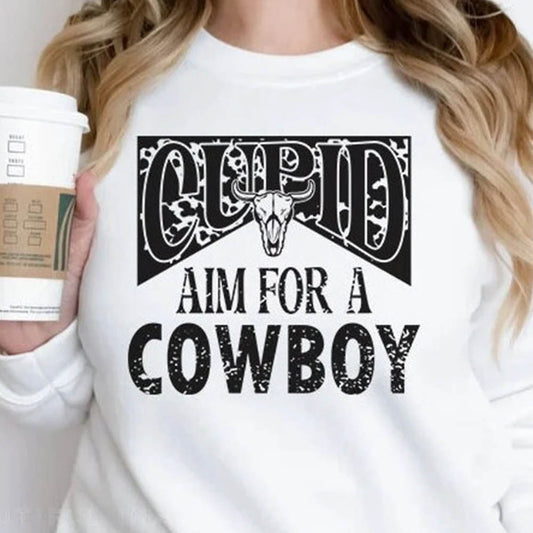 Cupid Aim For a Cowboy White Valentines Day Sweatshirt